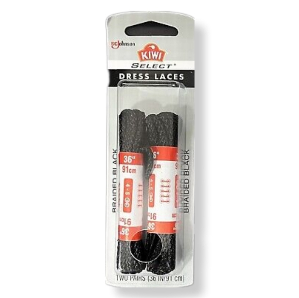 Kiwi Select 36" Braided Black shoe laces 2pk